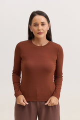 Blusa Feminina em Malha de Viscose Manga Longa Adriana - Marrom