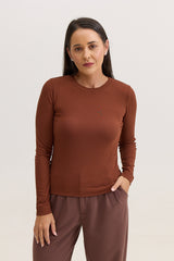 Blusa Feminina em Malha de Viscose Manga Longa Adriana - Marrom