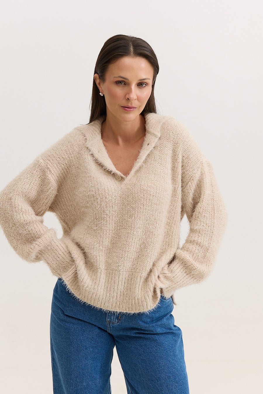 Casaco de Tricot Feminino Peluciado Scarlet - Bege