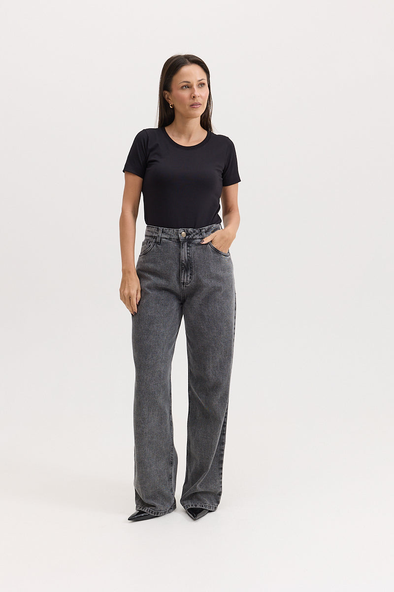 Calça Jeans Preta Reta Lily