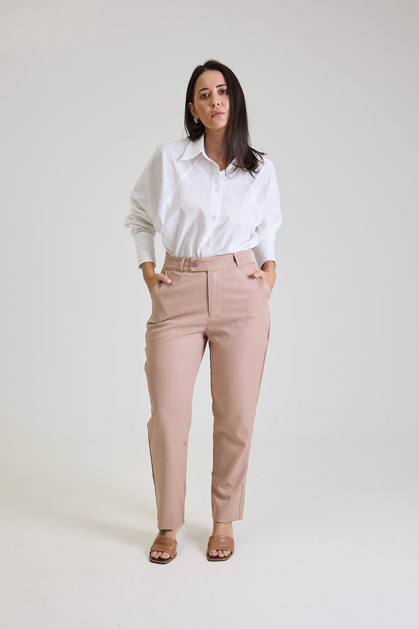 Calça Alfaiataria Feminina Bege Eliana