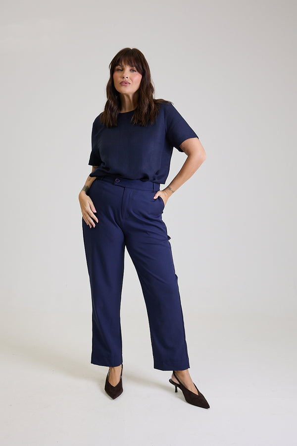 Calça Alfaiataria Feminina Marinho Eliana