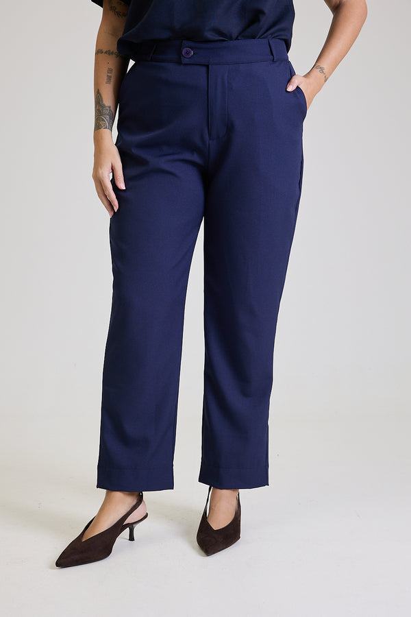 Calça Alfaiataria Feminina Marinho Eliana