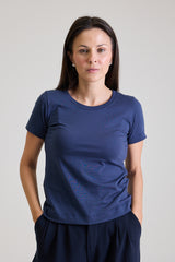 T-shirt Feminina Algodão com Elastano Nina - Marinho