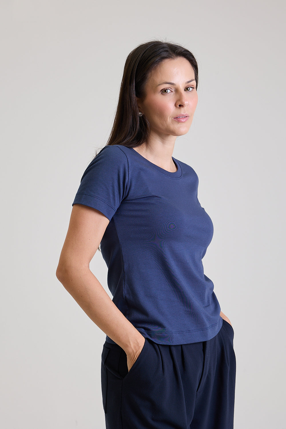 T-shirt Feminina Algodão com Elastano Nina - Marinho