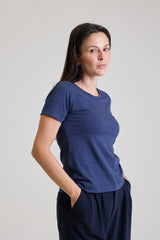 T-shirt Feminina Algodão com Elastano Nina - Marinho