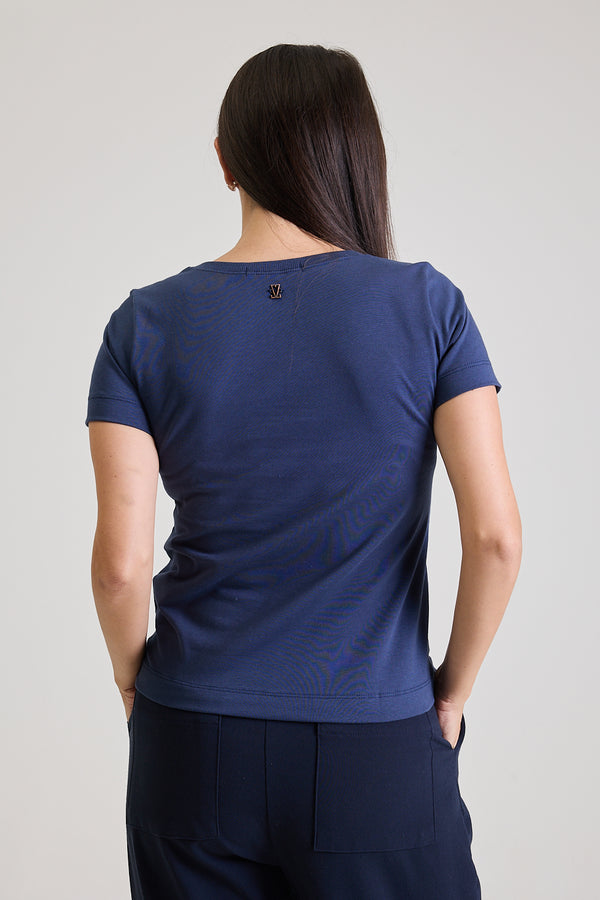 T-shirt Feminina Algodão com Elastano Nina - Marinho