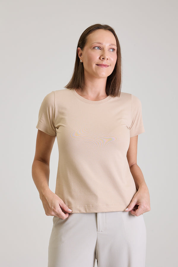 T-shirt Feminina Algodão com Elastano Nina - Bege