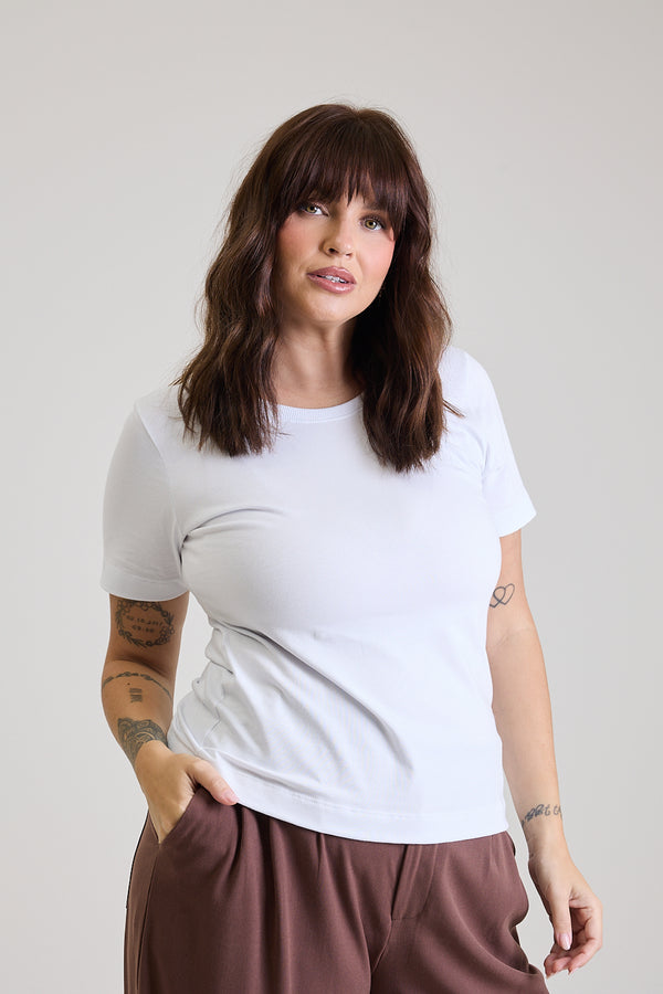 T-shirt Feminina Algodão com Elastano Nina - Branco