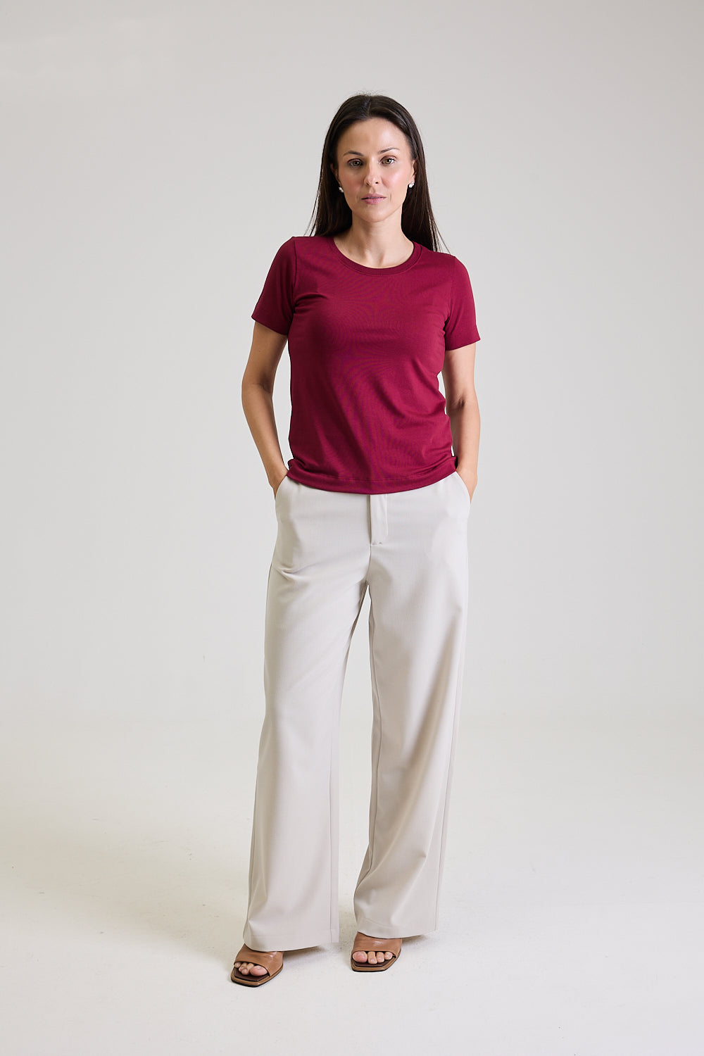 T-shirt Feminina Algodão com Elastano Nina - Vinho