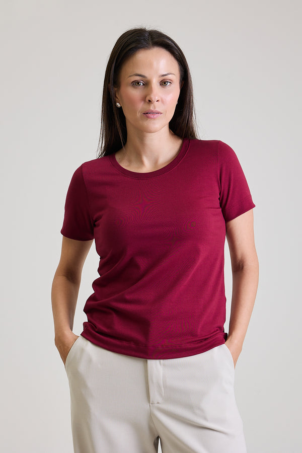 T-shirt Feminina Algodão com Elastano Nina - Vinho
