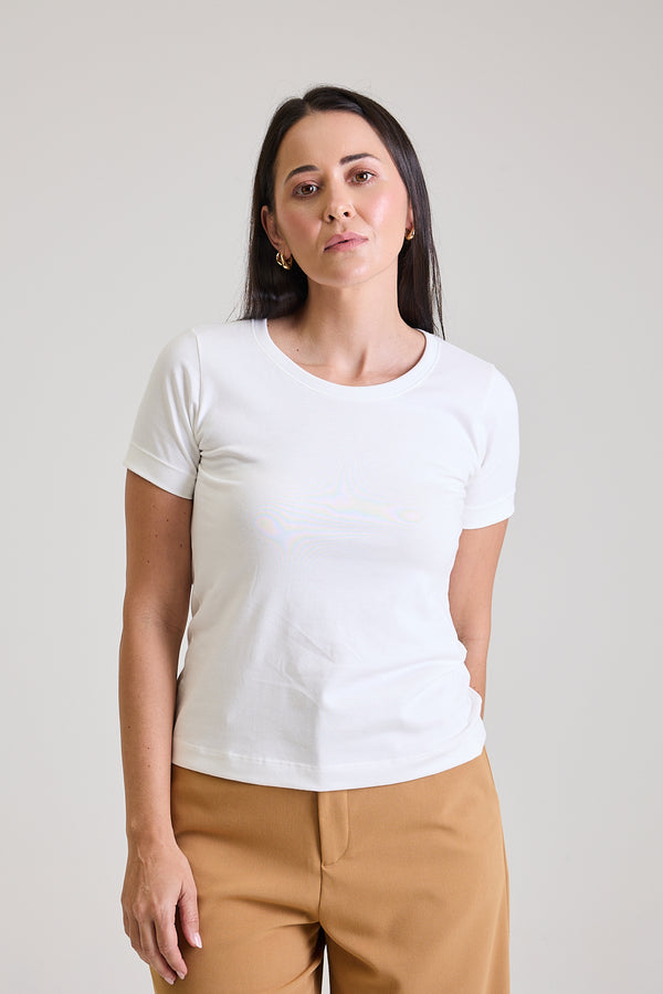 T-shirt Feminina Algodão com Elastano Nina - Off White