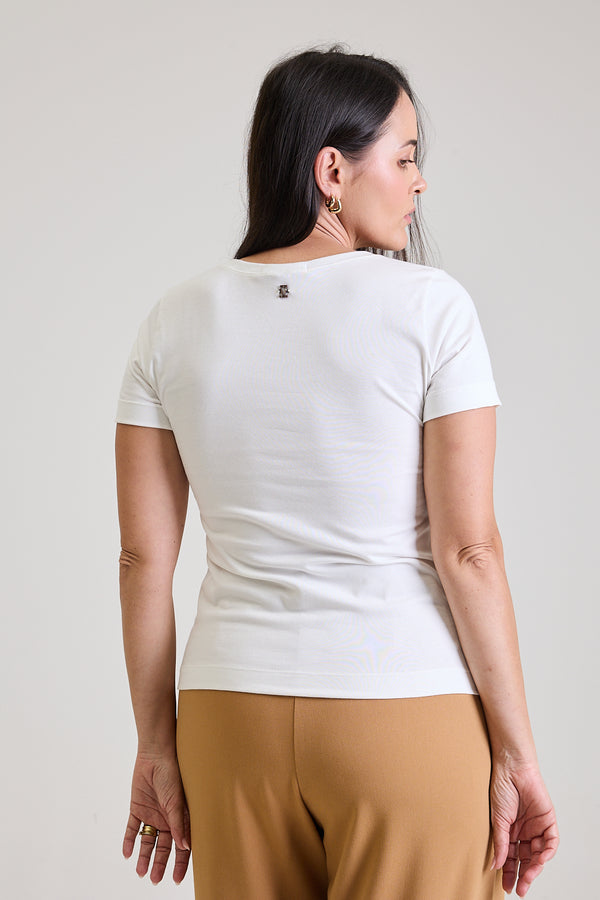 T-shirt Feminina Algodão com Elastano Nina - Off White