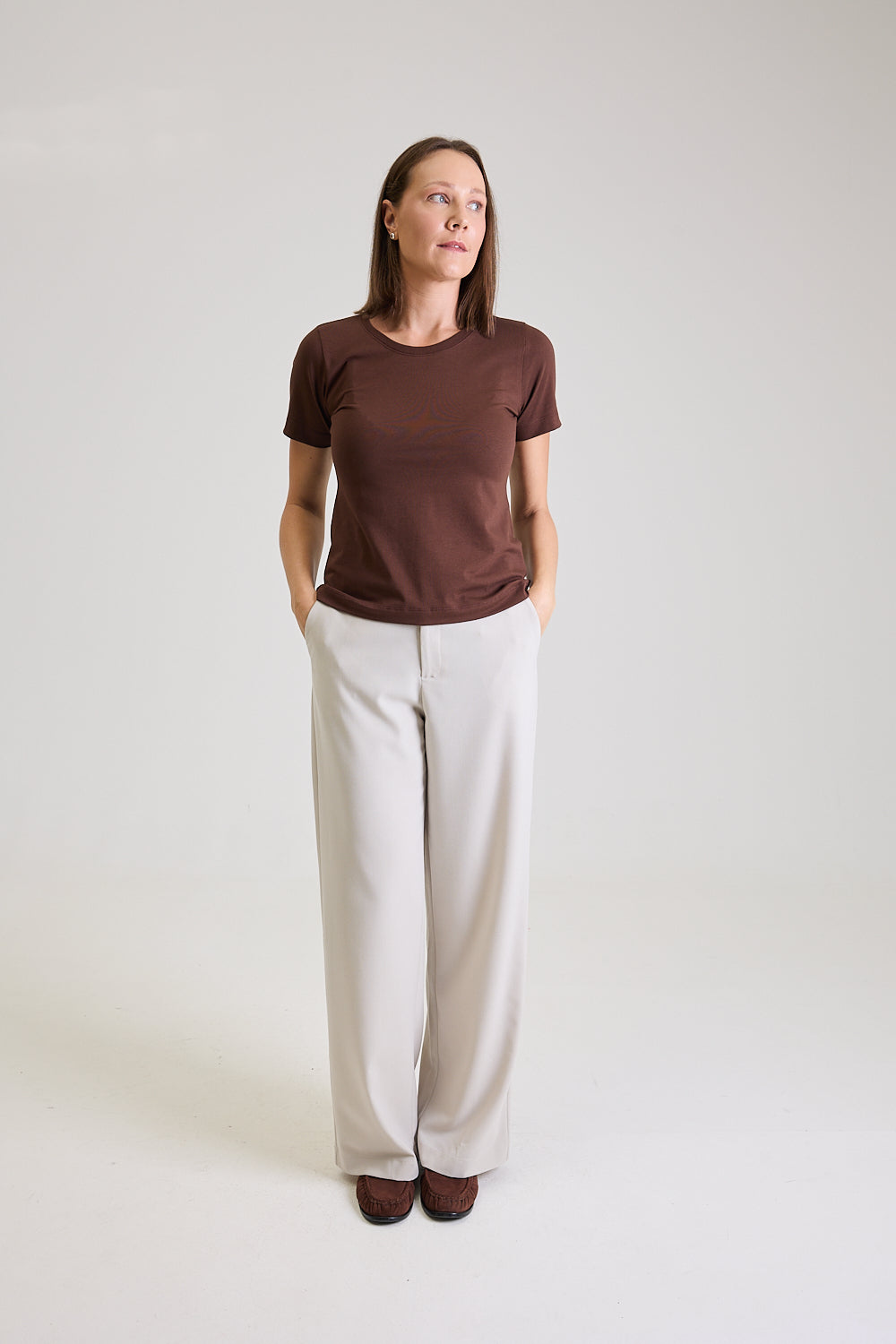 T-shirt Feminina Algodão com Elastano Nina - Marrom