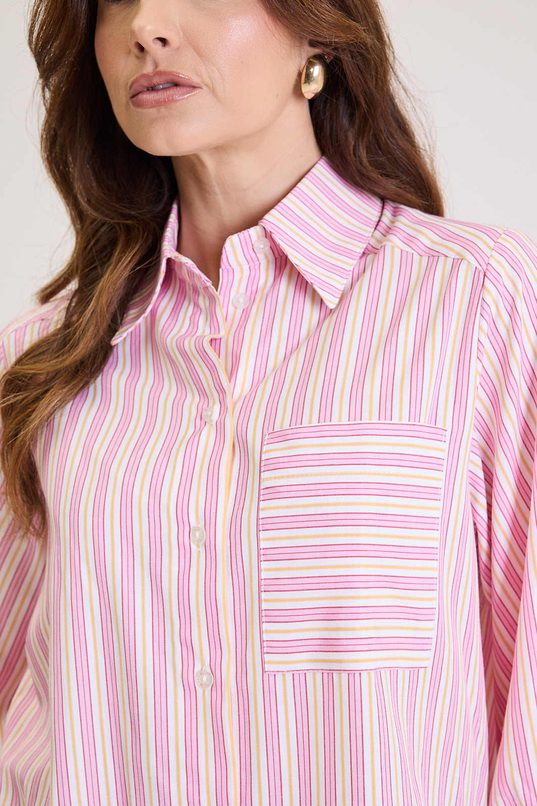 Camisa Feminina Listrada Oversized Riviera - Rosa