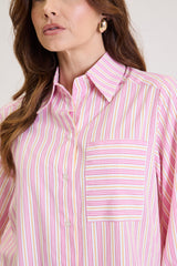 Camisa Feminina Listrada Oversized Riviera - Rosa