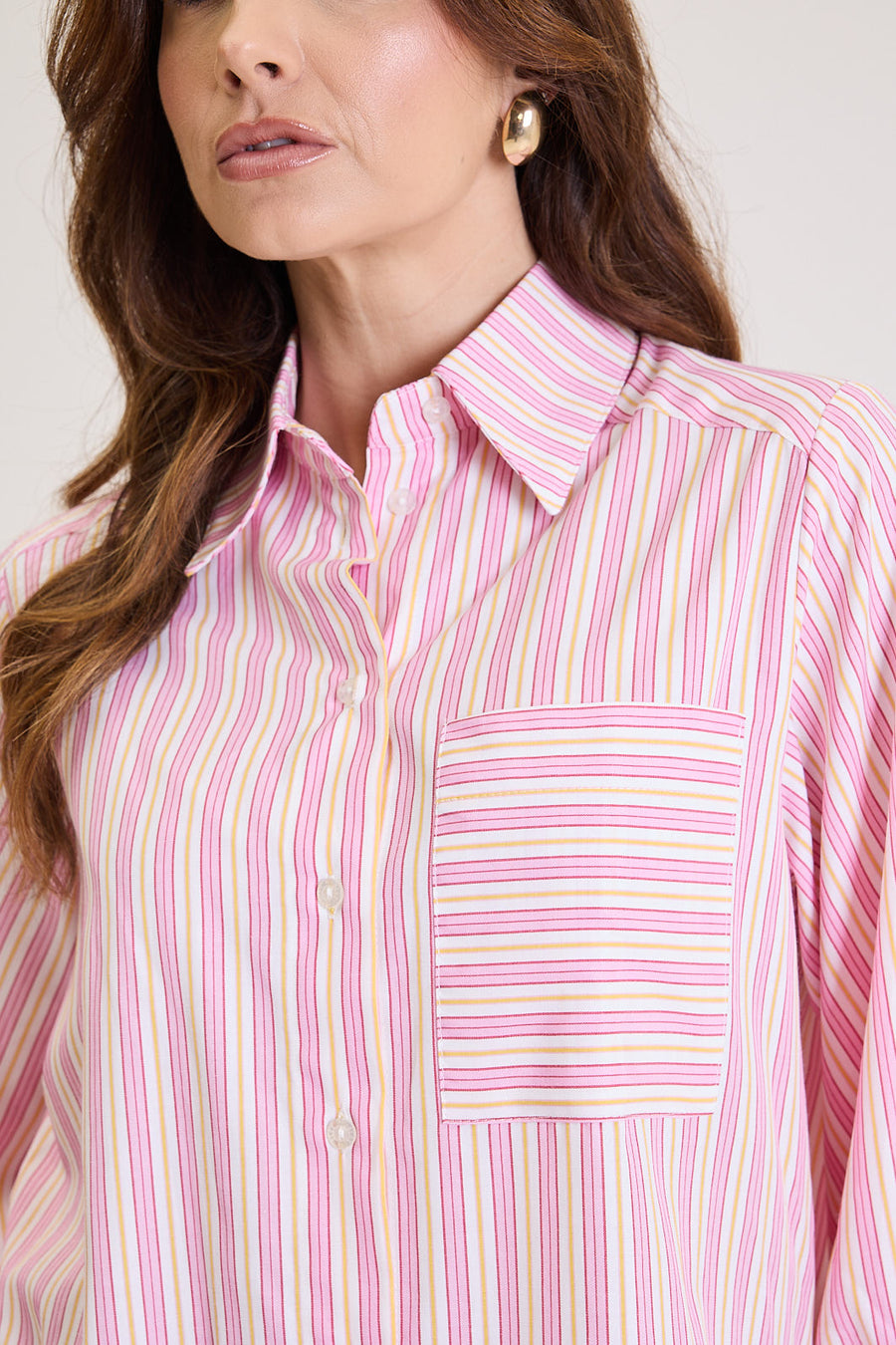 Camisa Feminina Listrada Oversized Riviera - Rosa