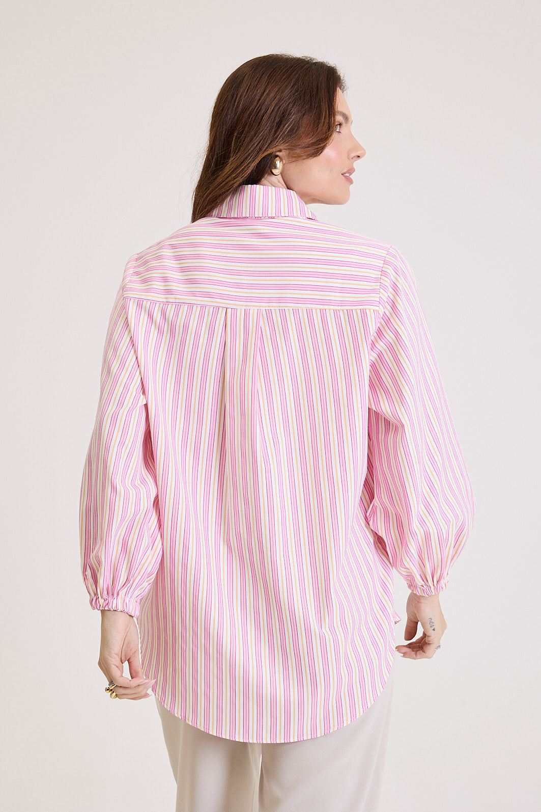 Camisa Feminina Listrada Oversized Riviera - Rosa