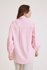 Camisa Feminina Listrada Oversized Riviera - Rosa