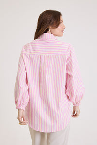 Camisa Feminina Listrada Oversized Riviera - Rosa