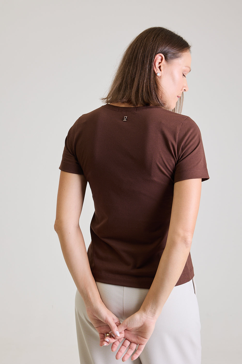 T-shirt Feminina Algodão com Elastano Nina - Marrom