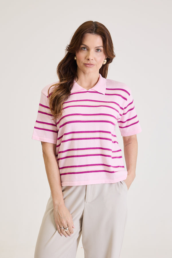 Polo Feminina Listrada em Tricot Margot - Rosa