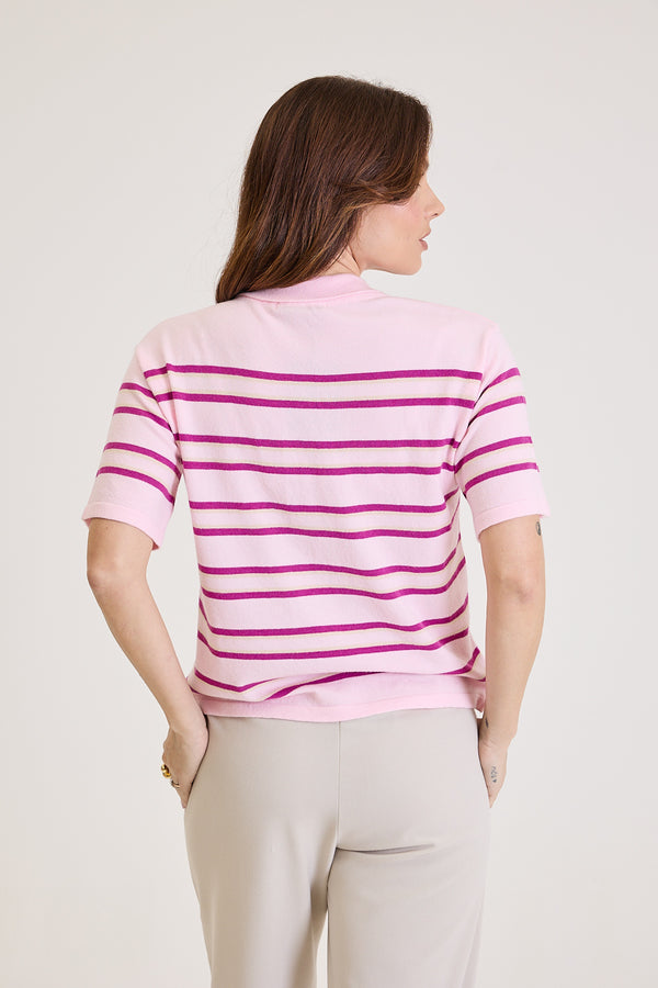 Polo Feminina Listrada em Tricot Margot - Rosa