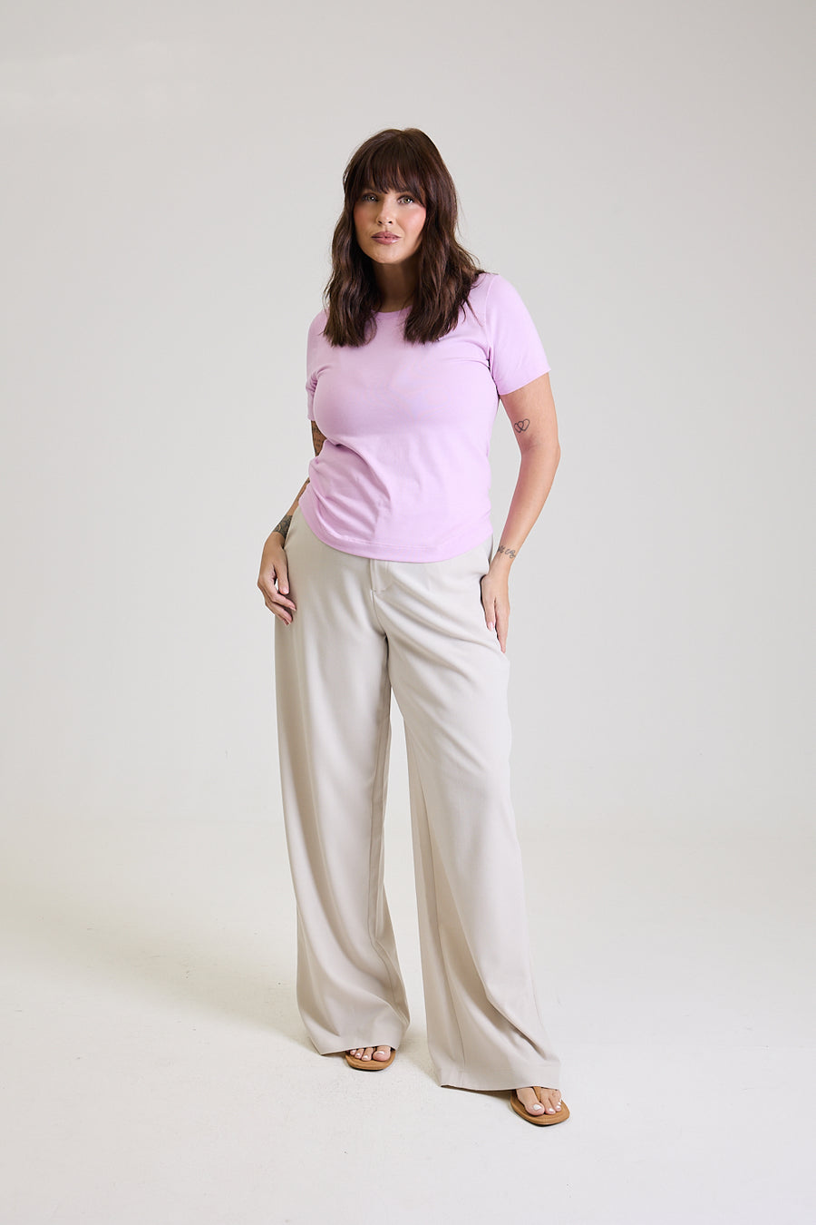 T-shirt Feminina Algodão com Elastano Nina - Rosa Lavanda