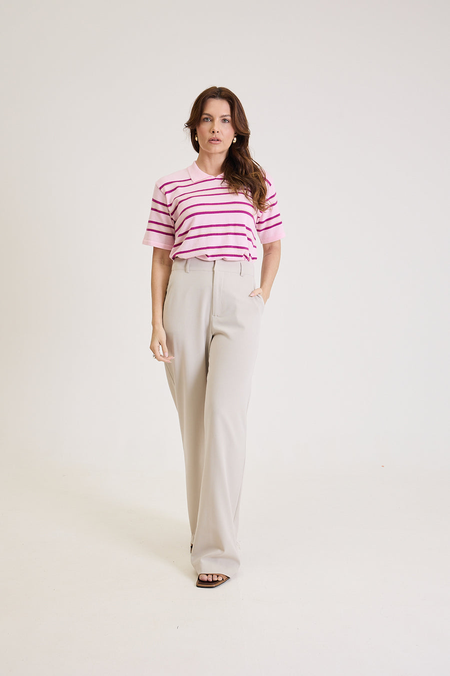 Polo Feminina Listrada em Tricot Margot - Rosa