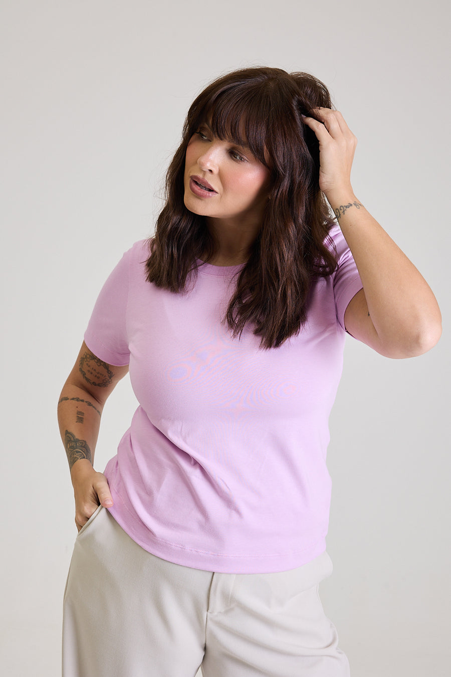 T-shirt Feminina Algodão com Elastano Nina - Rosa Lavanda