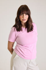 T-shirt Feminina Algodão com Elastano Nina - Rosa Lavanda