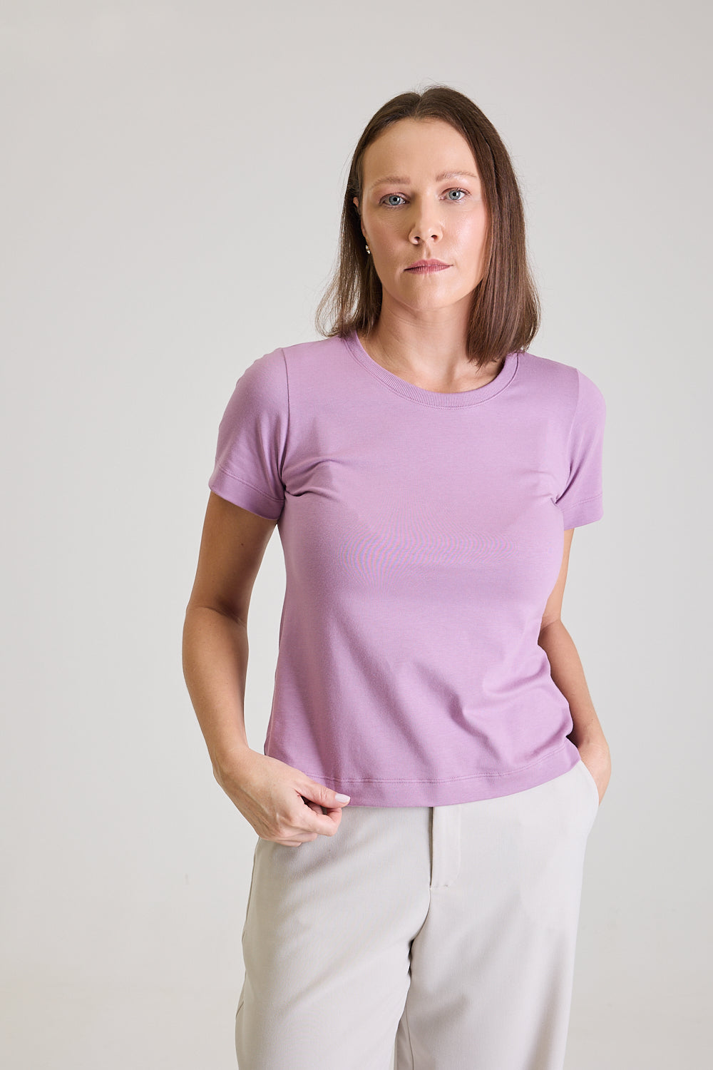 T-shirt Feminina Algodão com Elastano Nina - Lilás