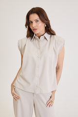 Camisa Sem Manga Feminina Com Pregas Louise - Bege