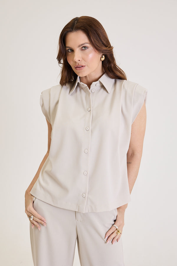 Camisa Sem Manga Feminina Com Pregas Louise - Bege