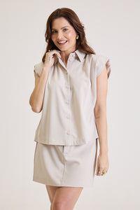 Camisa Sem Manga Feminina Com Pregas Louise - Bege