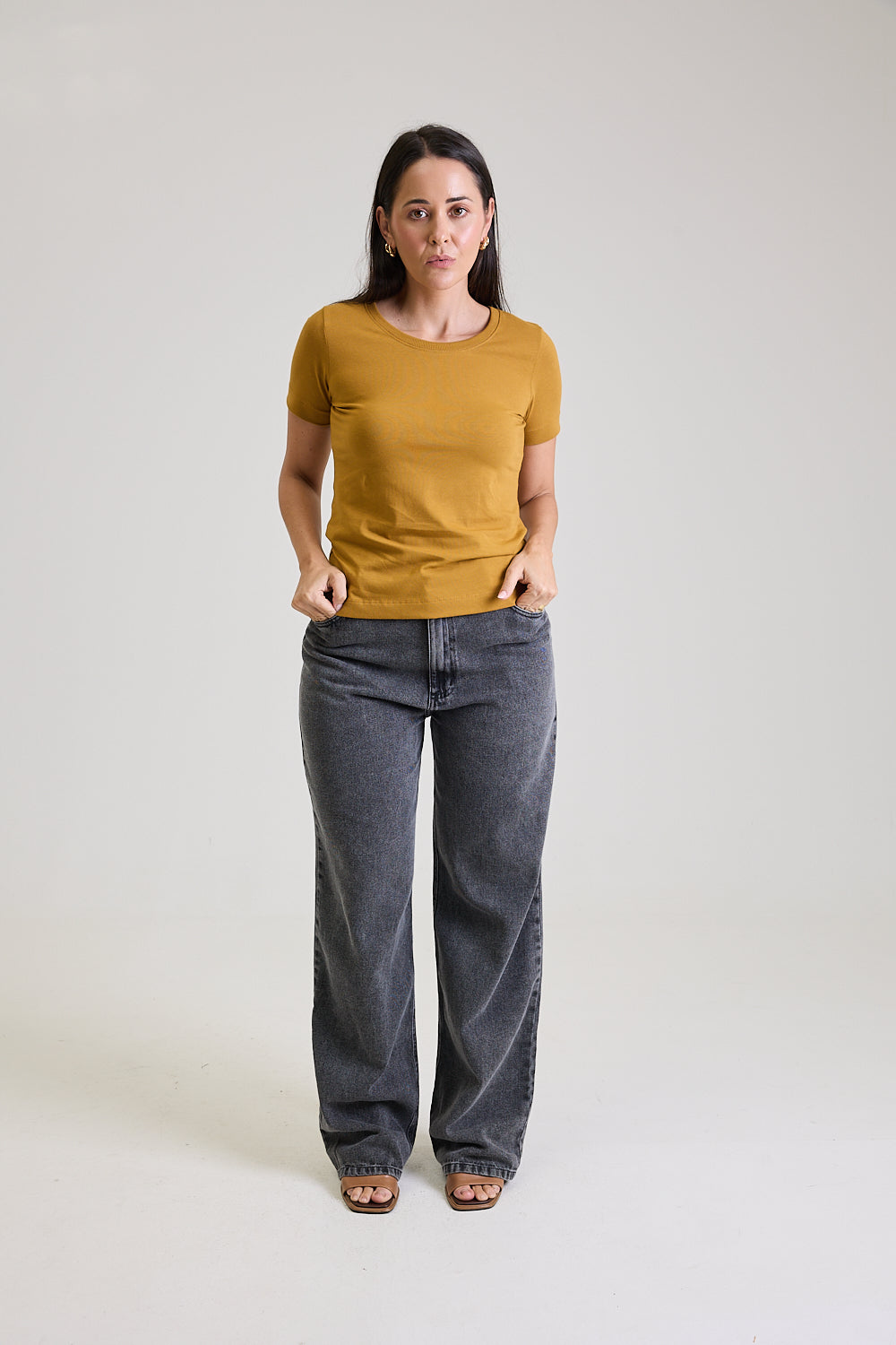 T-shirt Feminina Algodão com Elastano Nina - Mostarda