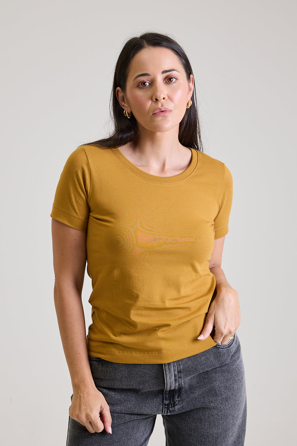 T-shirt Feminina Algodão com Elastano Nina - Mostarda