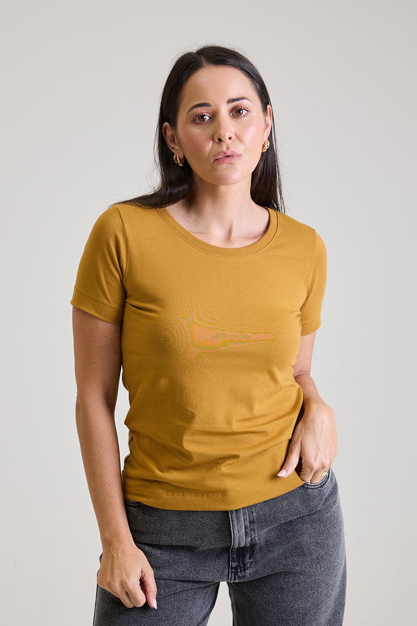 T-shirt Feminina Algodão com Elastano Nina - Mostarda