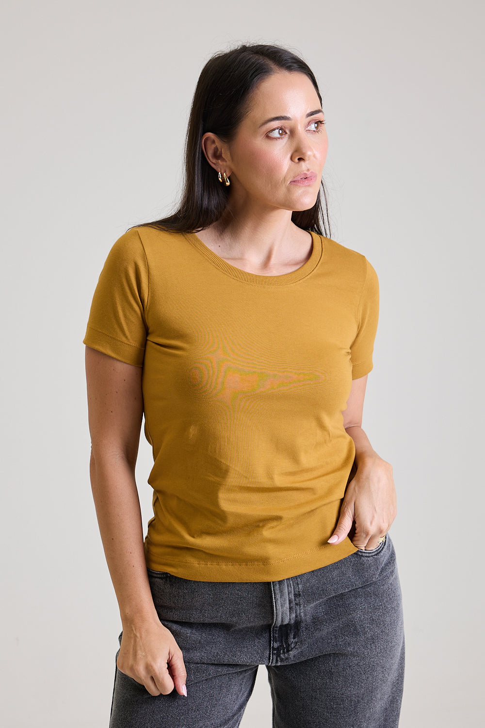 T-shirt Feminina Algodão com Elastano Nina - Mostarda