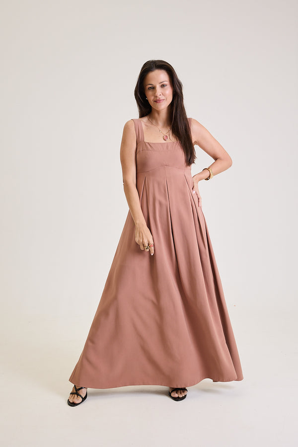 Vestido Longo Em Viscose Elise - Marrom