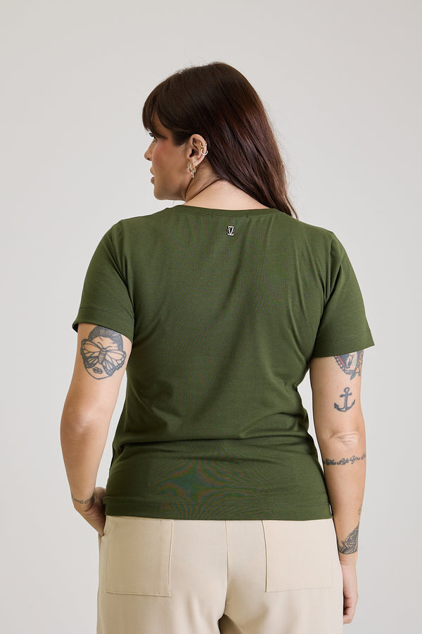 T-shirt Feminina Algodão com Elastano Nina - Verde