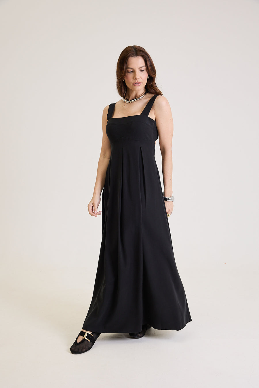 Vestido Longo Em Viscose Elise - Preto
