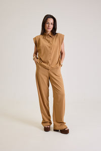Camisa Sem Manga Feminina Com Pregas Louise - Caramelo