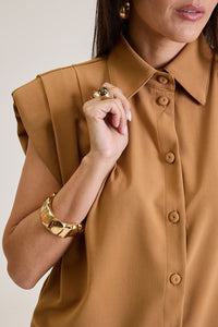 Camisa Sem Manga Feminina Com Pregas Louise - Caramelo