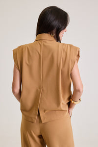 Camisa Sem Manga Feminina Com Pregas Louise - Caramelo