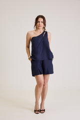 Blusa Feminina Assimétrica Em Linho Rosalie - Marinho