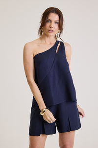 Blusa Feminina Assimétrica Em Linho Rosalie - Marinho