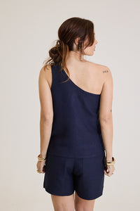 Blusa Feminina Assimétrica Em Linho Rosalie - Marinho