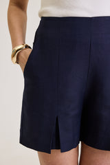Shorts Feminino De Alfaiataria Em Linho Rosalie - Marinho