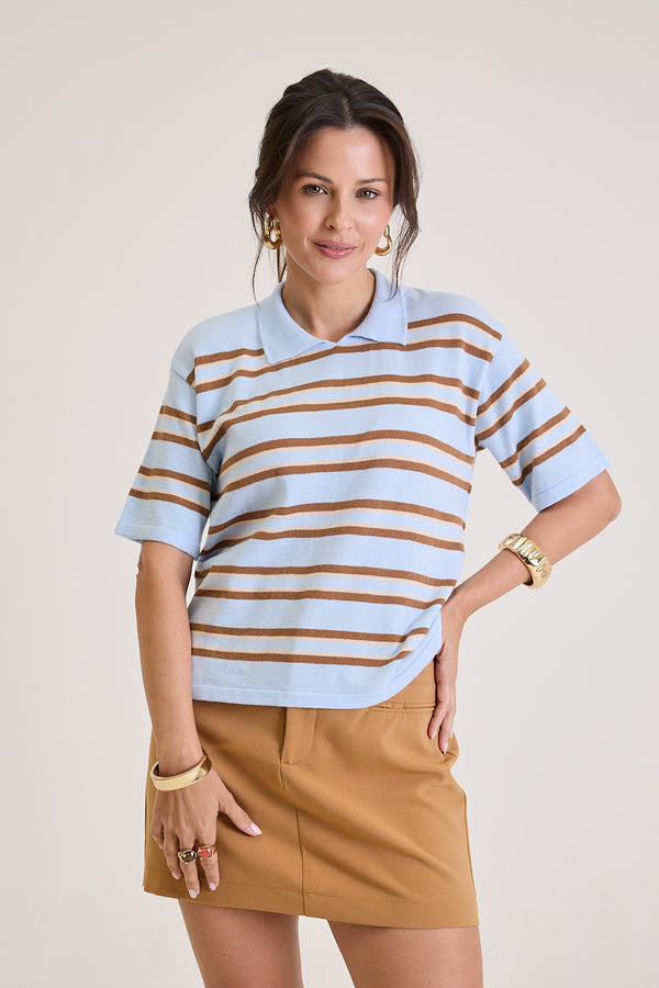 Polo Feminina Listrada em Tricot Margot - Azul